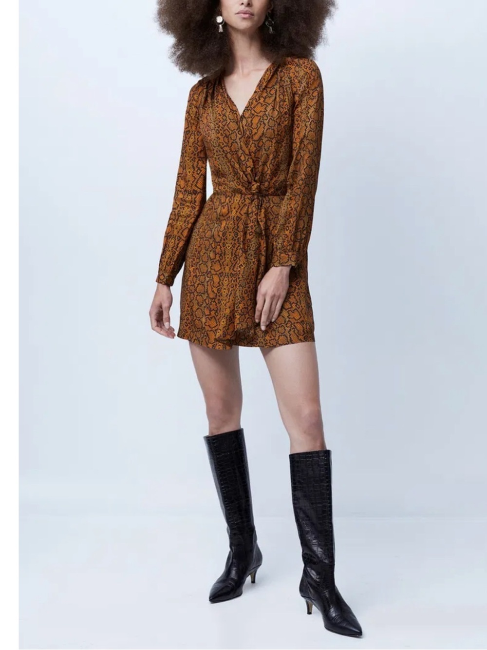French Connection Rust Snake-Print Long-Sleeve Mini Dress